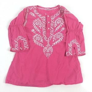 Alejandra Kearl Girls Top 4-5 Years Pink Embroidered Tunic Cotton 3/4 Sleeve